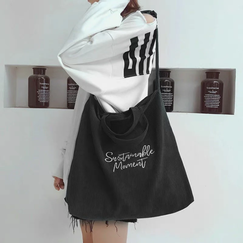 

JUILE women corduroy handbag ladies casual shoulder bag Messenger bag foldable reusable shopping beach bag Fashion femalet bag