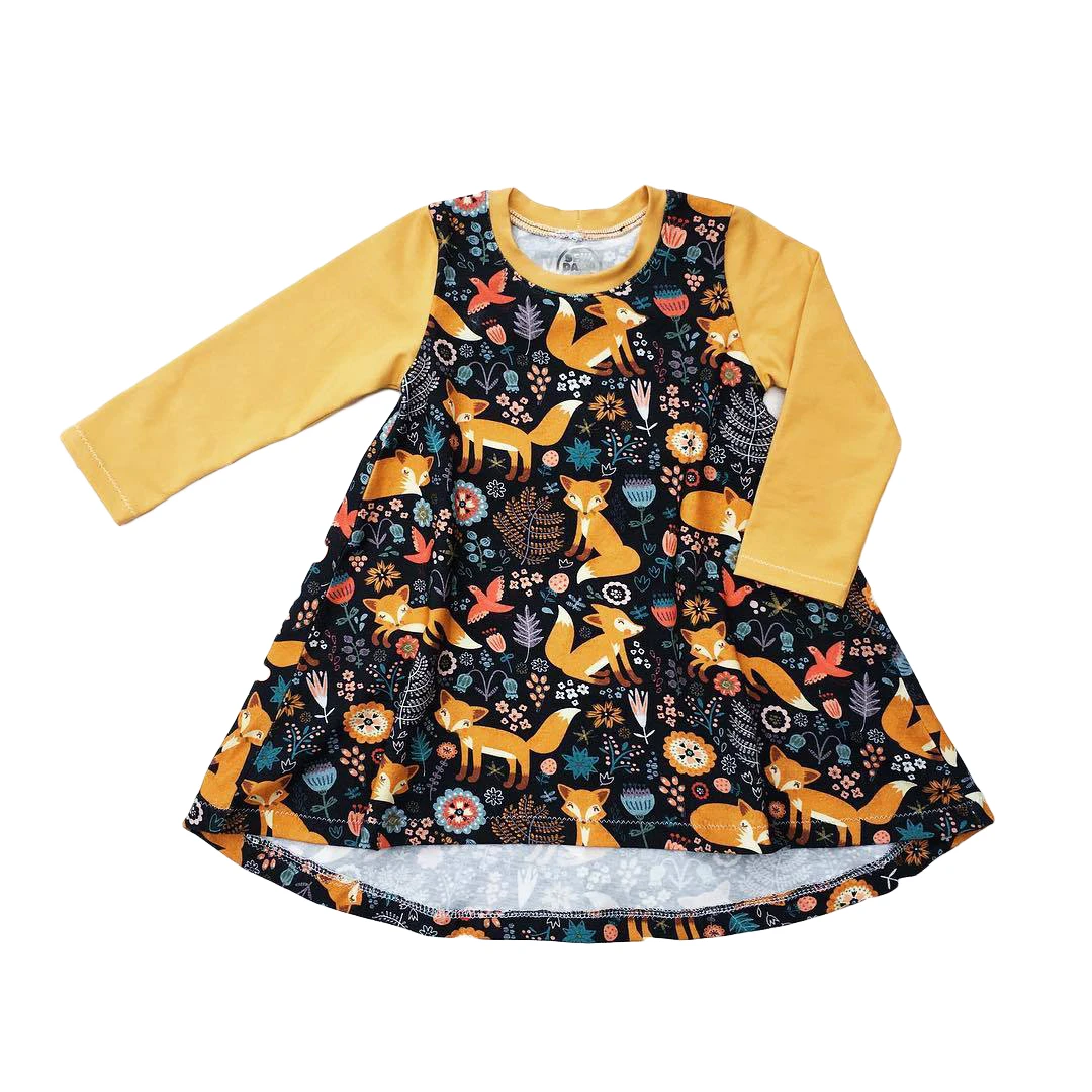 Cute Baby Girls Animal Printed Patchwork Dress Cotton Girls Dresses