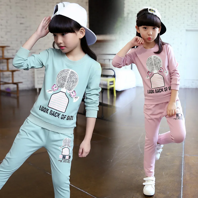 

Small And Medium Girls Set 2019 Children's Wear Autumn Spring And Autumn Girls Set Elastic Long Sleeve Two-piece Set