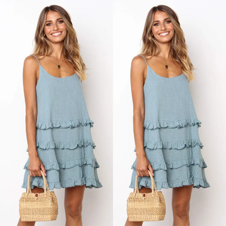 

Ruffles U Neck Pink Women Summer Dresses 2019 Vintage Woman Beach Short Dress D18