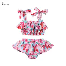 Ensemble de vêtements d'été pour bébés filles, pastèque, sans manches, à volants, haut court, tenue de soleil, 2021 