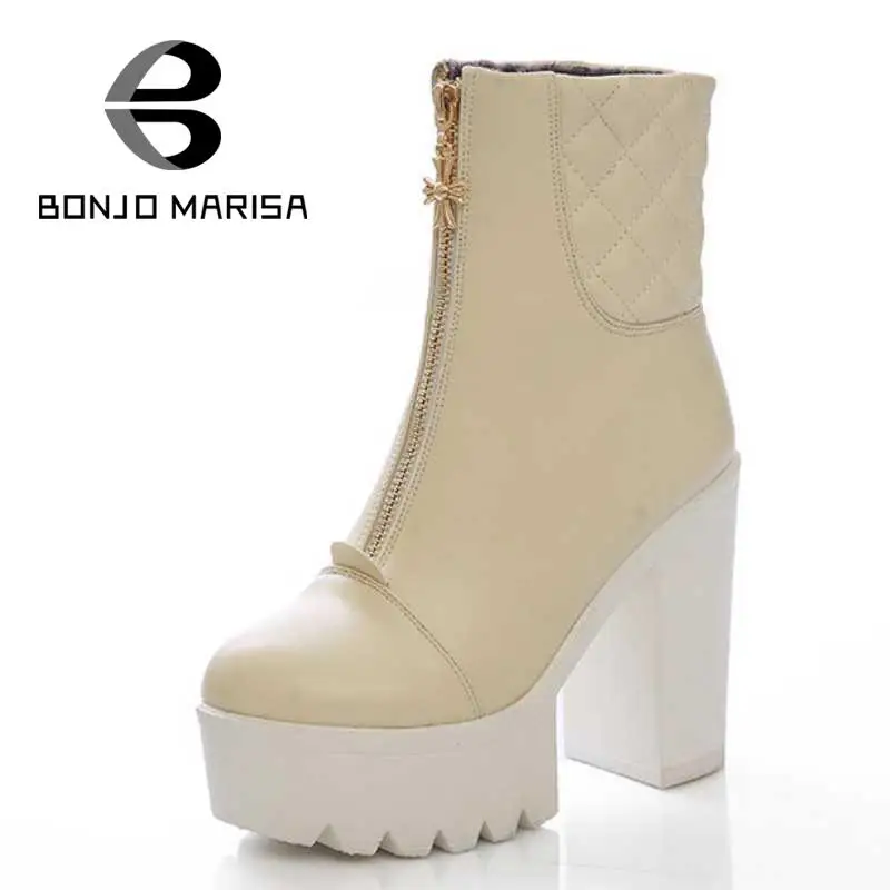 

2016 New Fatory High Heels Warm Ankle Boots Shoes Round Toe Platform Women Square High heel sexy zip up Autumn Boots Real Photo