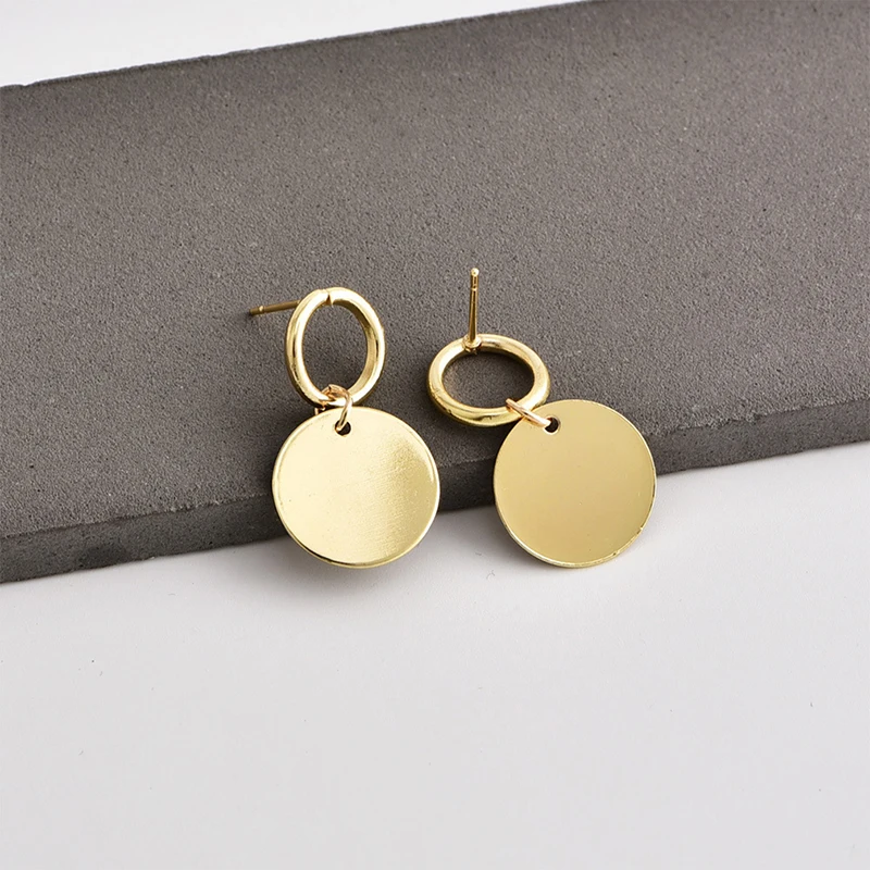 European Simple Round Drop Earrings Fashion Glitter Gold Color Wafer Pendant For Women Charm Ear Jewelry | Украшения и аксессуары