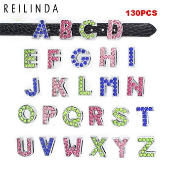 

Wholesale 130pcs Colorful Full Rhinestone Slide On Letters For 8mm Leather Bracelet & Necklace Making Jewelry