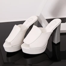 2017 new high-heeled sandals slippers with the word to drag the shoes with a woman to make water shoes fish head slippers