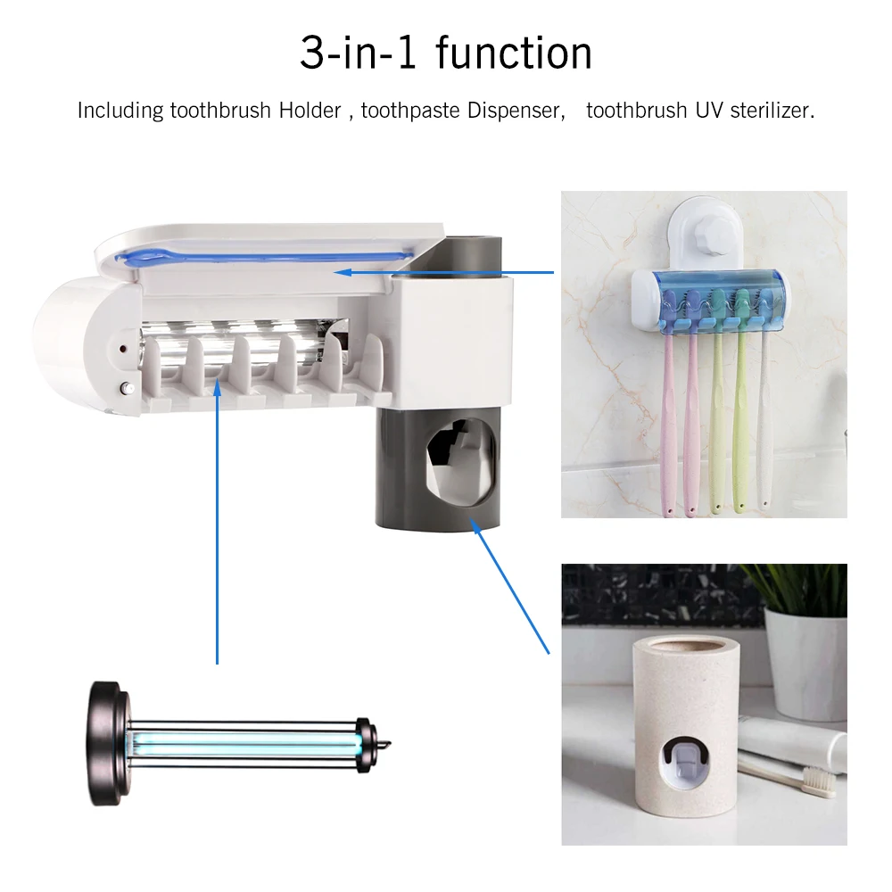 ABEDOE UV Light Ultraviolet Toothbrush Automatic Toothpaste Dispenser Sterilizer Toothbrush Holder Cleaner Toothbrush Sterilizer