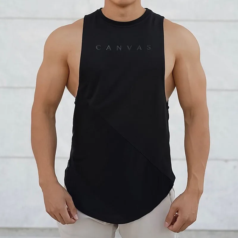 

2019 new male sports vest round neck solid color sleeveless men's summer men's bodybuilding vest running Gym fitness Tank Top