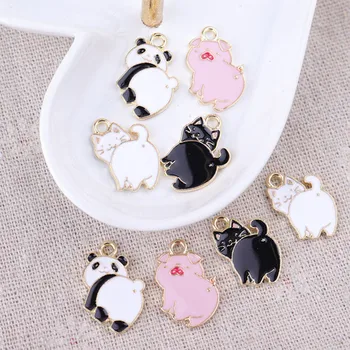 

MRHUANG 10pcs/lot Cute Cat Panda Pig Animal Enamel Cartoon Charms Fashion Jewelry Earring DIY Making Charms Gold color