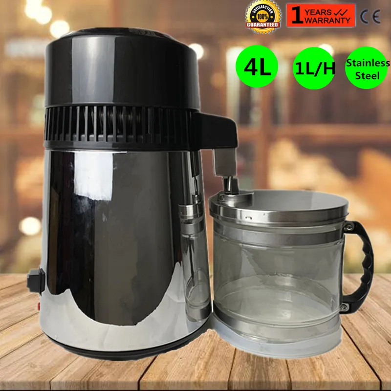 

CE Certificate 4L 304 Stainless Steel Water Distiller Pure Water Purifier Filter With Glass Jar
