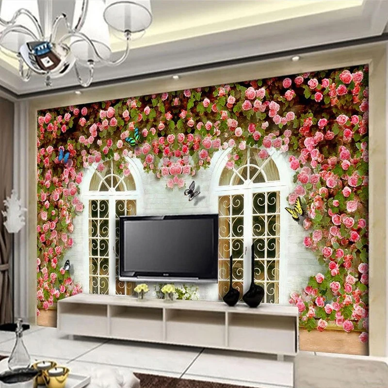 Высокое качество на заказ настенная бумага креативные цветы окна стены Большая фреска Нетканая Настенная Наклейка Настенная бумага для стен