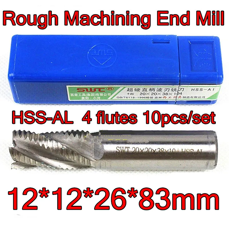 

12*12*26*83mm 10pcs/set 12mm petiole 4 flutes HSS-AL Rough machining End Mill Machining steel Free shipping