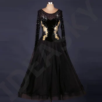 waltz Tango standard flamenco womans ladies ballroom dance competition dresses 2017 skirts black long sleeves girls children