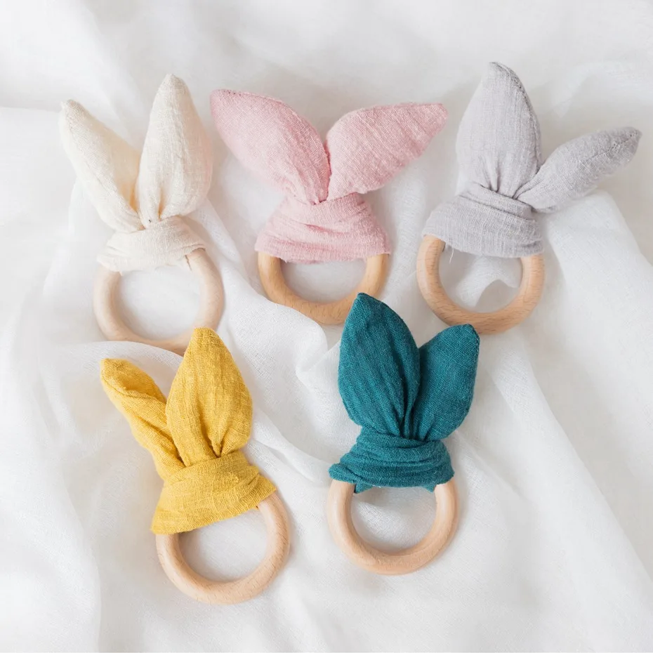 

Mamihome 1pc Food Grade Wooden Teething Bunny Ear Toys For Children Beech Wood Ecofriendly Wooden Baby Teether DIY Crafts