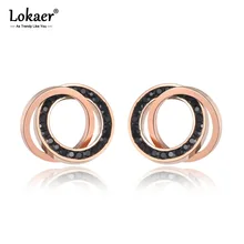 Lokaer трендовые серьги-гвоздики из нержавеющей стали, глиняные кристаллы, ювелирные изделия, розовое золото, Винтажные серьги для женщин и девочек E19091