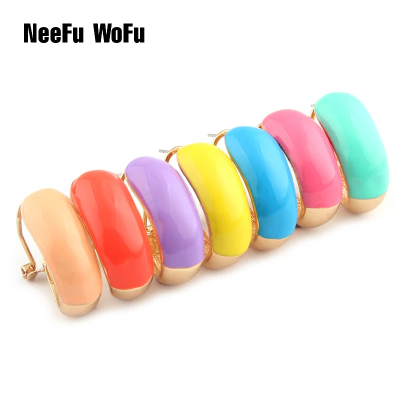 

NeeFu WoFu Drop Big Earring Flash Printed Metal earring for Woman Ear Ring Large Brinco Printing gold Oorbellen Earrings