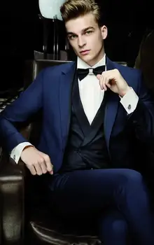 

New Arrival Groom Tuxedo Blue Groomsmen Notch Lapel Wedding/Dinner Suits Best Man Bridegroom (Jacket+Pants+Tie+Vest) B470
