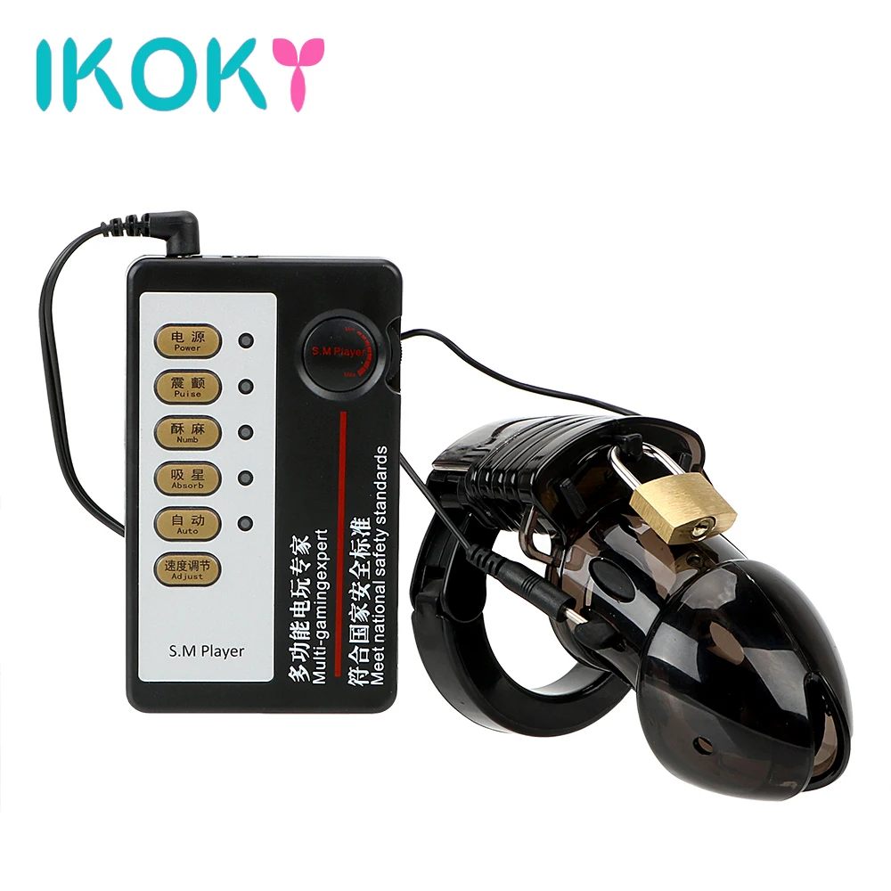 IKOKY Electric Shock Penis Cock Cage with Host Ring Male Chastity Device Medical Themed Toys Sex for Men | - Цена: 806,90 руб.