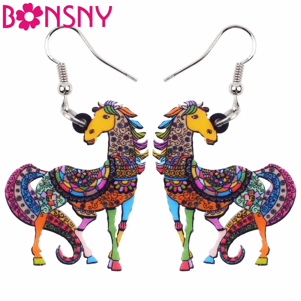 

Bonsny Fashion Big Long New Acrylic Drop Dangle Anime Horse Earrings Unique Style Fashion Jewelry For Girls Women Teen Gift