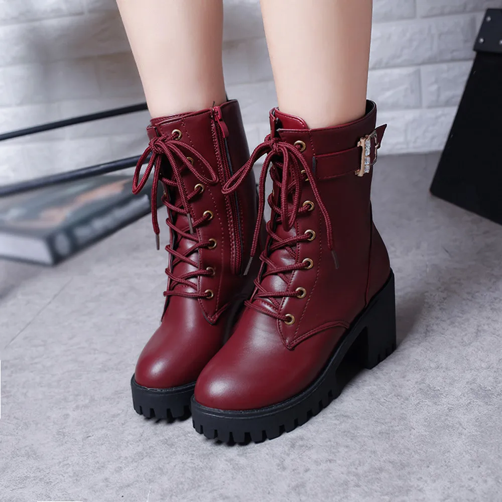 

Fashion Women's Shoes Ankle Wedges Middle Boots Pure Color Leather Buckle Martin Boots botines mujer 2019 shoes woman L*5