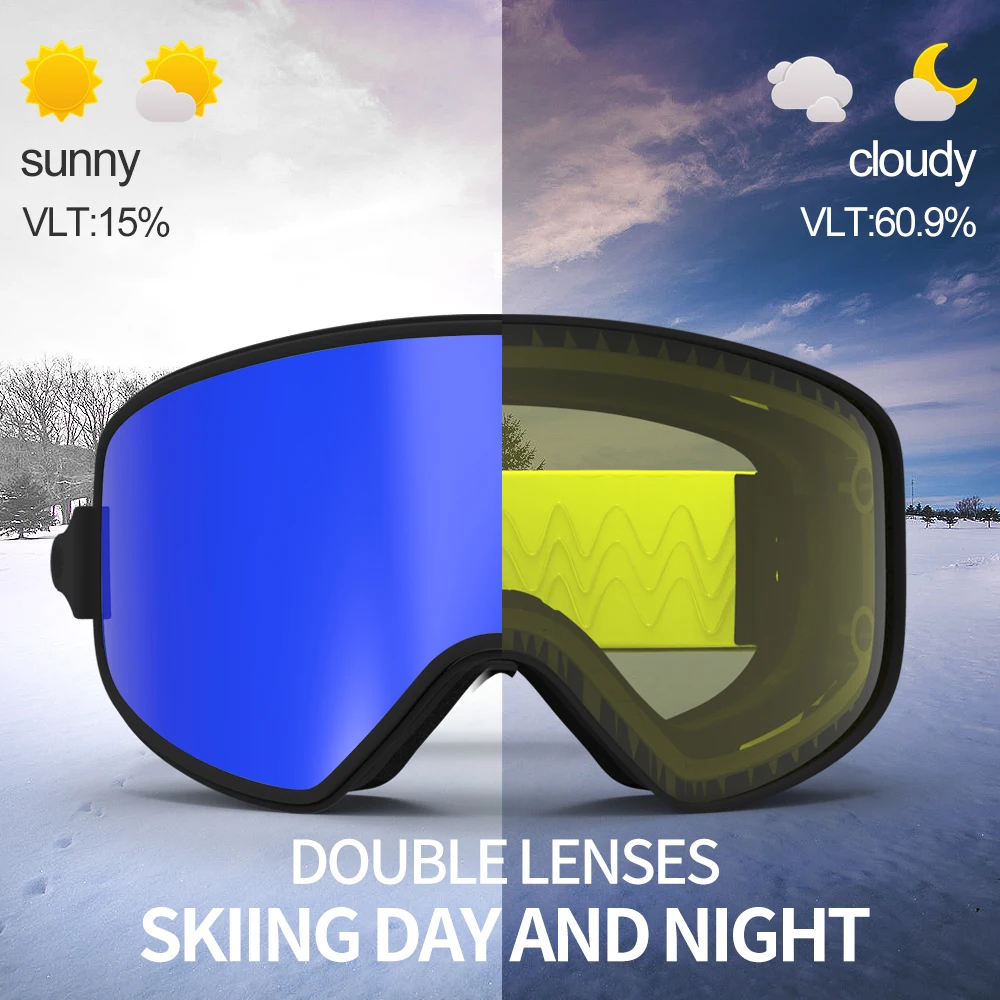 COPOZZ de doble uso gafas de esquí con magnético Cambio rápido 2 en 1 lente Anti-niebla UV400 noche esquí Snowboard gafas para los hombres y las mujeres