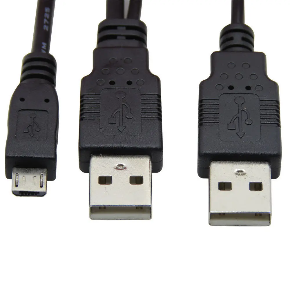 2 Dual USB 2.0 Male to Micro USB 5P Male Y Cable for Hard Disk Drive ...