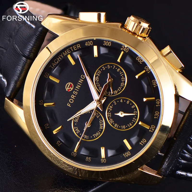 

FORSINING 3D Logo Mens Gold Luxury Gold Wrist Watch Men Military Sport Business Clock Skeleton Automatic Mechanical Watches
