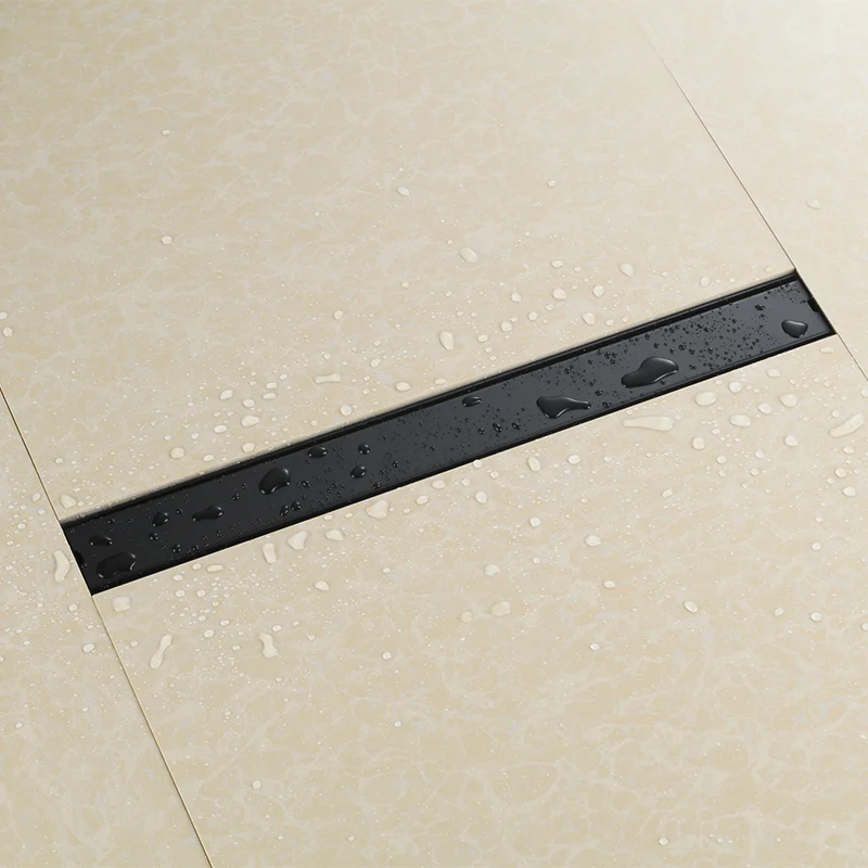Goede 60CM 23.62 inch Zwart Geur slip Afvoerputje Cover Rechthoek Rvs Douche Floor Rooster Drain Lineaire Floor afvoer