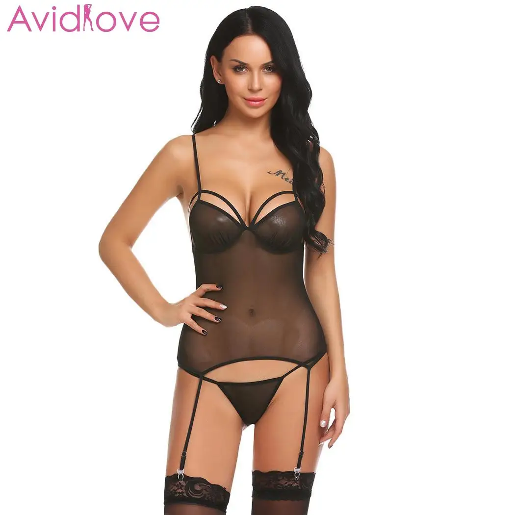Avidlove женские сексуальные костюмы Эротический бюстгальтер пижамы кружева пэчворк сексуальные спагетти ремень Chemise g-стринги