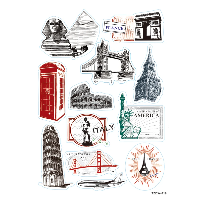 

12pcs Egyptian Pyramid Travel bus stickers Notebook skateboard trolley case decal backpack Tables sticker PVC waterproof sticker