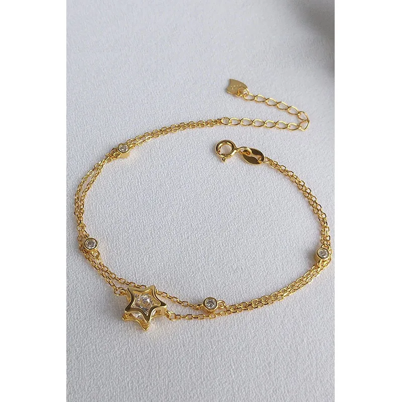La MaxZa Серебряный 925 браслет женский звезда двойной цепи браслеты для женщин стерлингового серебра 925 браслет на заказ Модный золотой