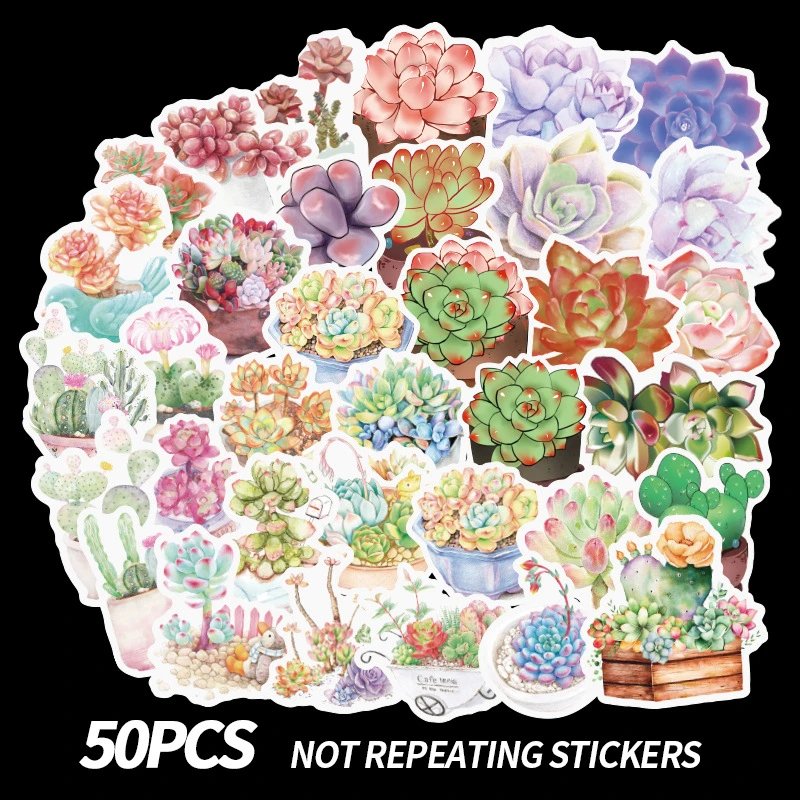Best Selling 50pcs Various Flowers Green Plant Stickers Notebook Motorcycle Dead Fly Blue Light Waterproof Easy To Tear Stickers