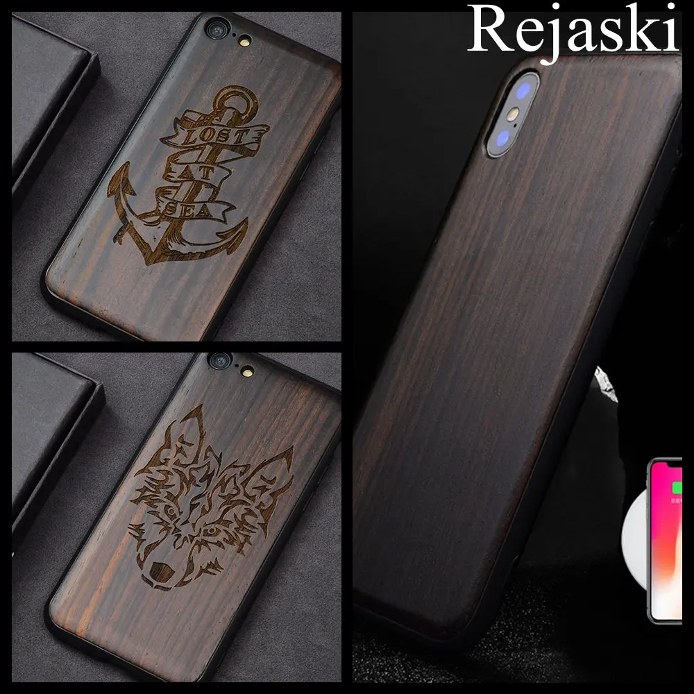 

High Class Anchor Original Black Ebony Wood Phone Case For iPhone 7 8 Wooden Cover Purple Sandalwood For iPhone7 8 Cases Bamboo