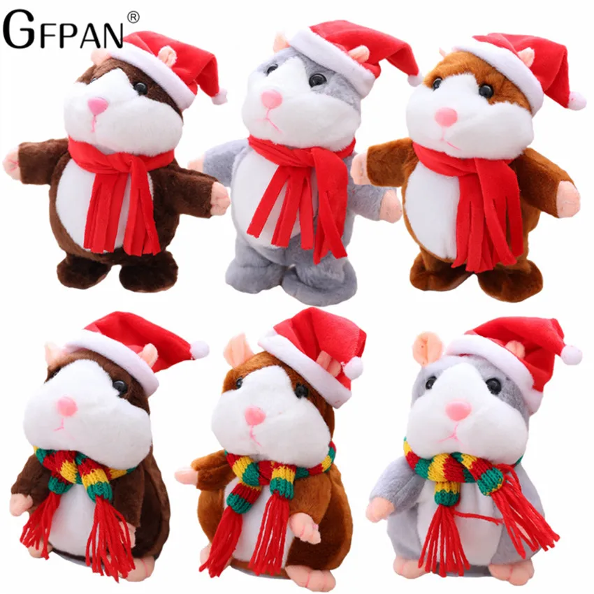 1pc 16cm Christmas Talking Hamster Plush Toy Interactive Sound Record Plush Hamster Stuffed Toy for Children Kids Christmas Gift