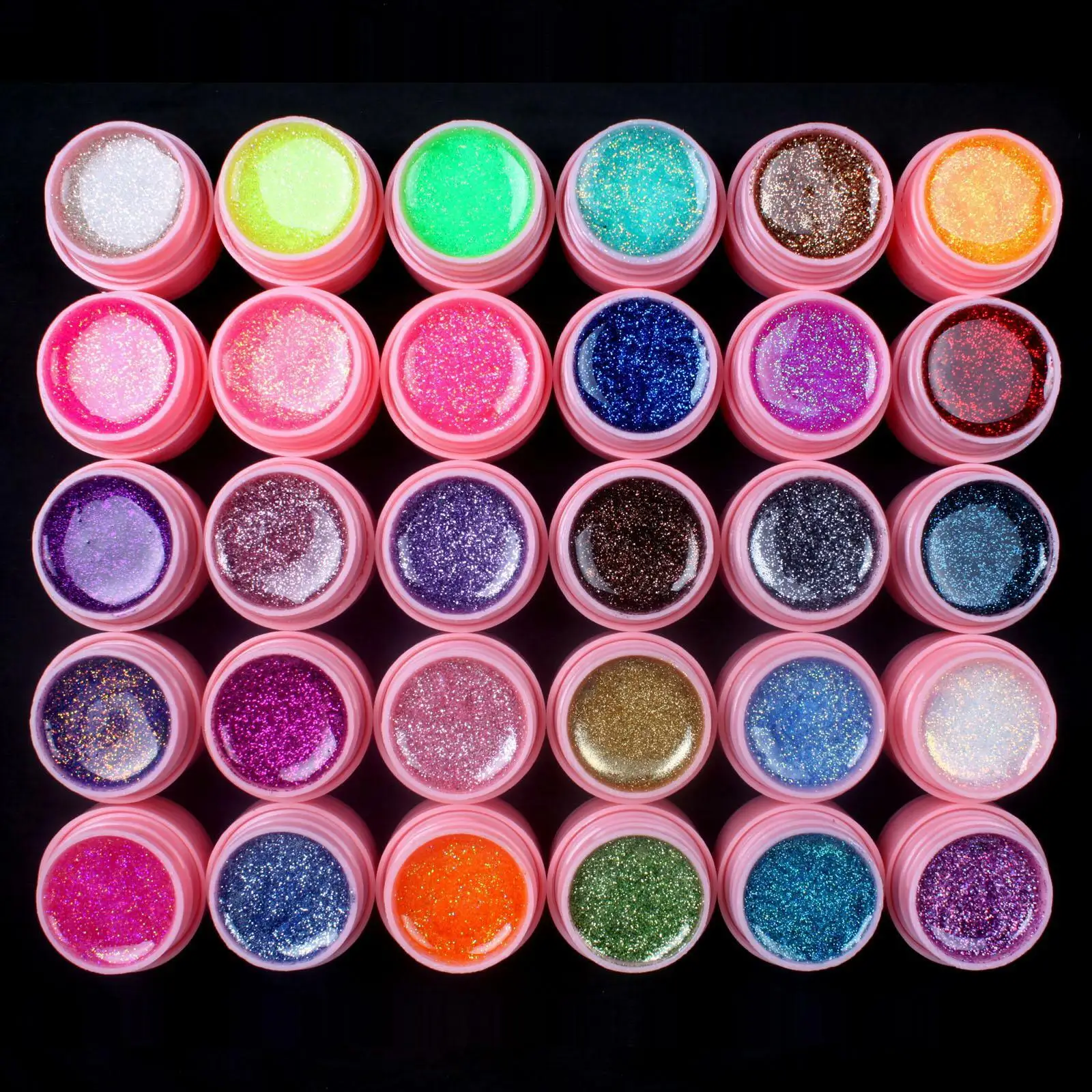 Grupo para Unha Glitter Cores uv Builder Gel Acrílico Art Tips Rosa Novo 30 Pcs Mix
