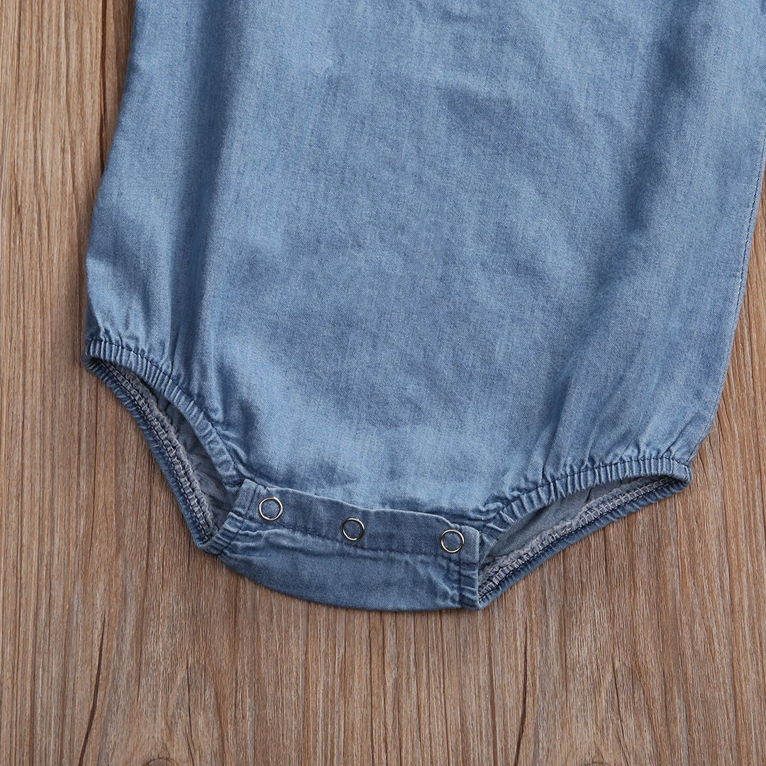 2018 Мода для новорожденных для маленьких девочек боди малышей джинсовый комбинезон одежда в загородном стиле 0-24 м