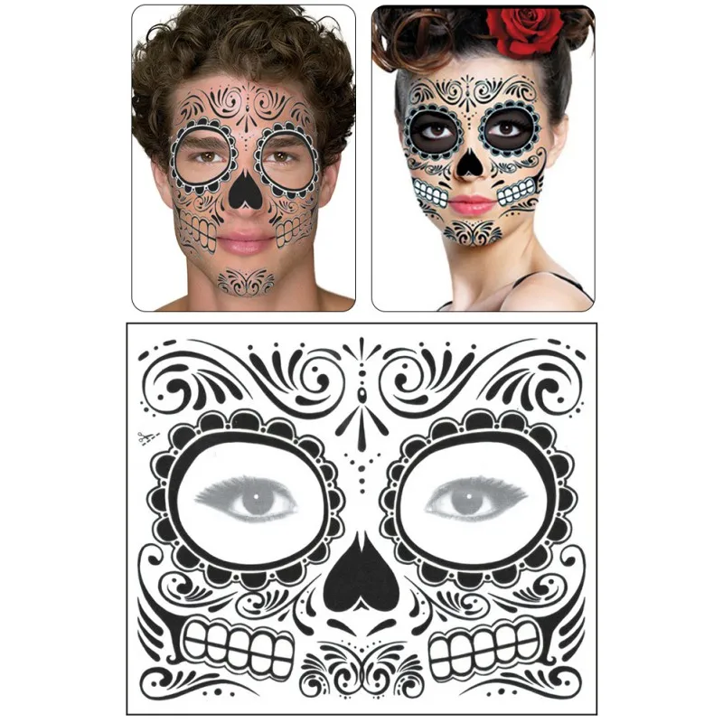 Водонепроницаемый Поддельные Временные татуировки стикер маска «Череп» татуировка для Хэллоуина длительный легко удалить макияж