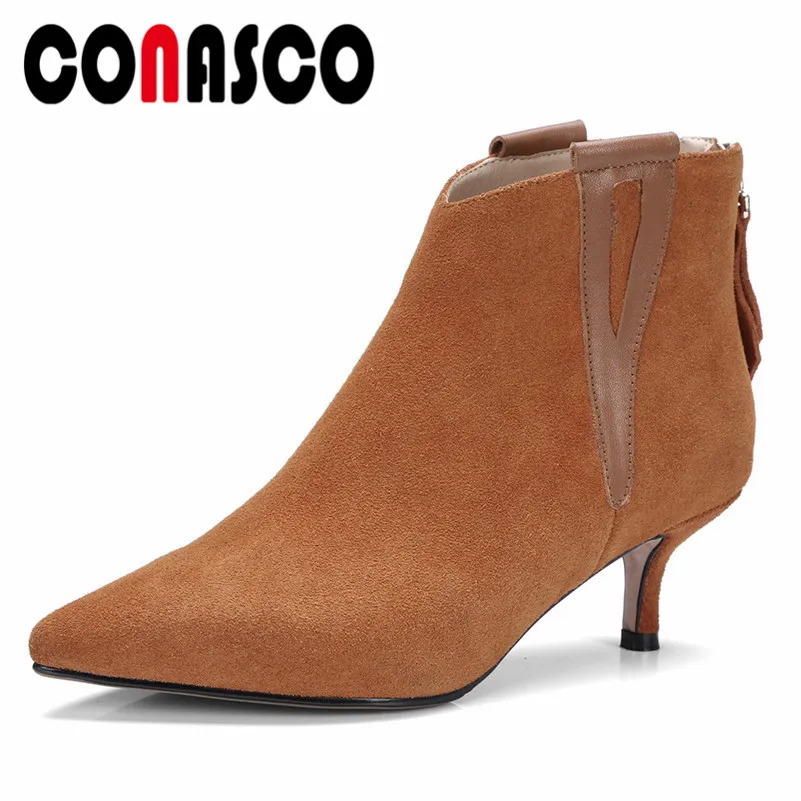 

CONASCO Newest Women High Heels Pumps Pointed Toe Autumn Winter Ankle Boots Female Elegant Retro Quality Office Pumps