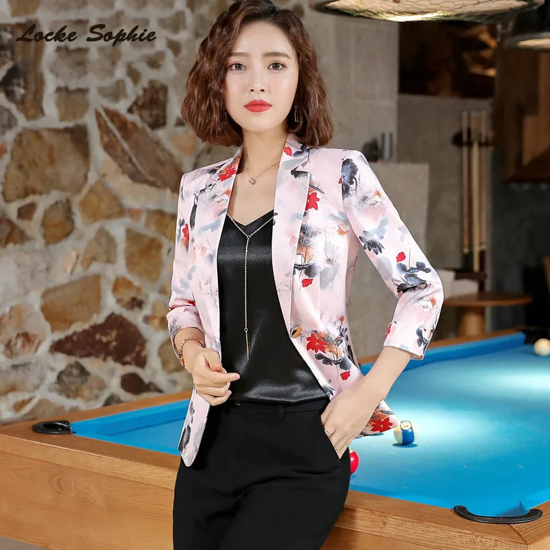 1pcs Women's Plus size Blazers coats 2019 Summer cotton blend Prints Splicing Small Suits jackets ladies Skinny Blazers Suits