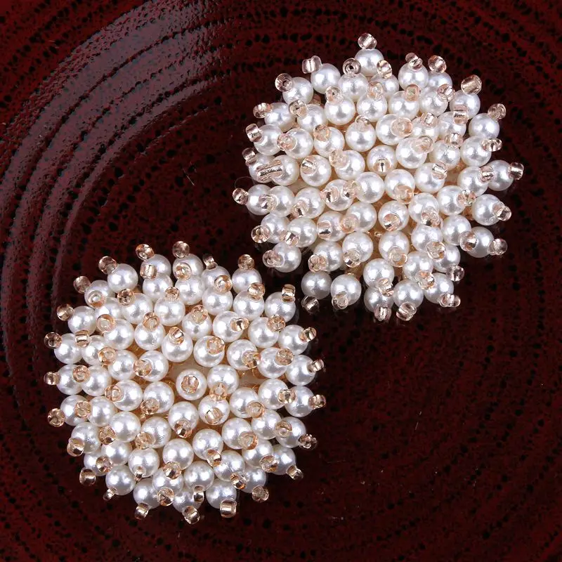 

50pcs/lot 1.4" Newborn Cute Round Shaped Pearl Beads Flatback Button For Wedding Handmade Decorative Button For Bridal Brooches