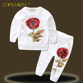 

Spring Autumn Sequin Rose Girls Clothing Sets Kids Casual Sport Suits Baby Long Sleeve Embroidered Flower Children Tracksuits