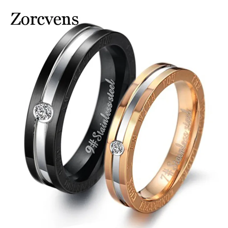 

ZORCVENS Fashion Cubic Zirconia Lovers Wedding Engagement Rings Couple's Stainless Steel Jewelry Christmas Gift For Women Men