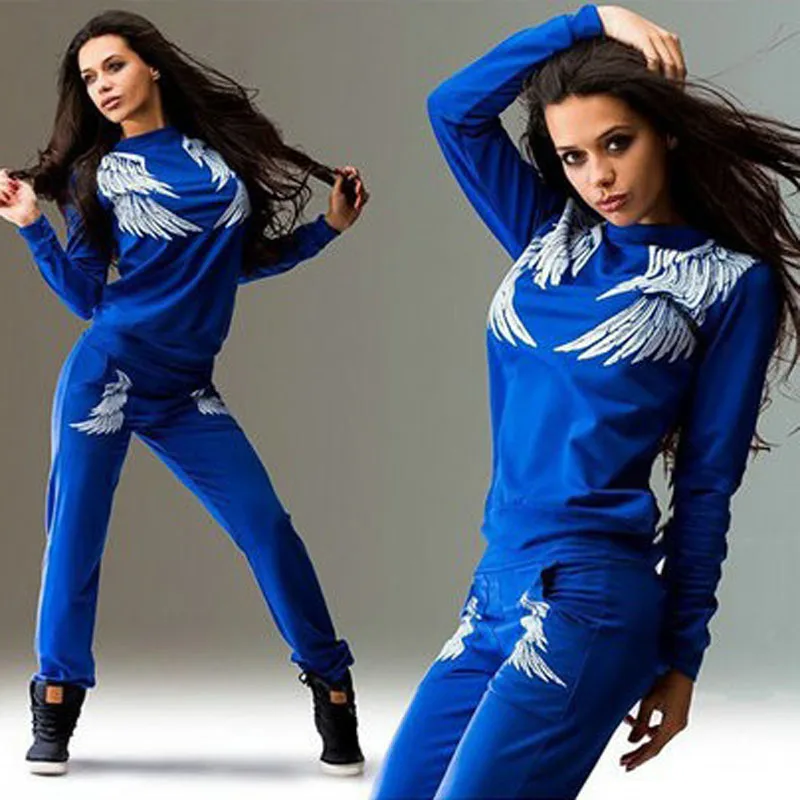 

Two Piece Set For Women Wings Printed Sportswear Tracksuit Sweatshirt Pant Outfit Female Clothing Sporting Track Suit Set DG464