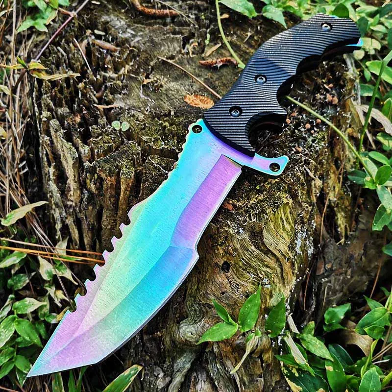 11 CSGO Tactical Hunting Tracker FIXED Blade Survival Bowie Knife RAINBOW  FADE