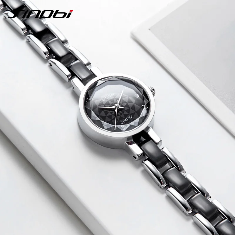 SINOBI, новинка, женские часы, цветочный принт, бриллиант, черный/белый, маленький циферблат, элегантные, Япония, импортные, кварцевые часы, браслет, женские часы - Цвет: Black
