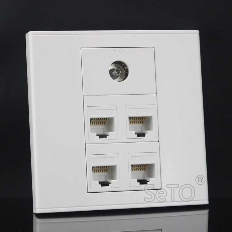 SeTo 86 Тип четыре порта RJ45 Cat5e сетевая Lan + ТВ настенная панель гнездо Keystone Лицевая