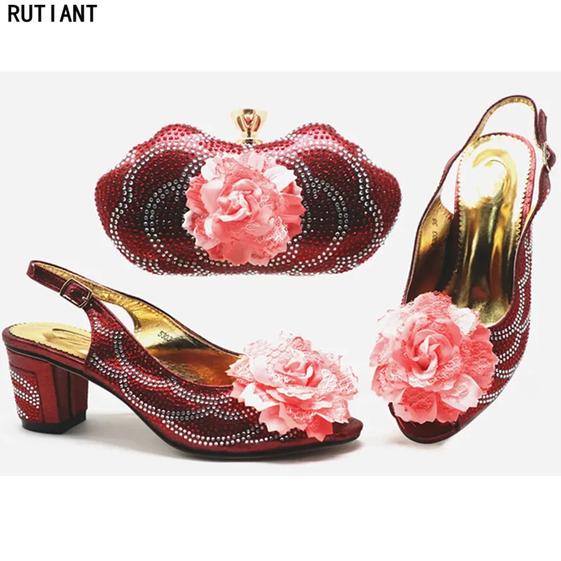 

New Arrival Italian Shoes and Bags Set Decorated with Rhinestone African Party Shoes with Bag Set Party Shoes Woman High Heel