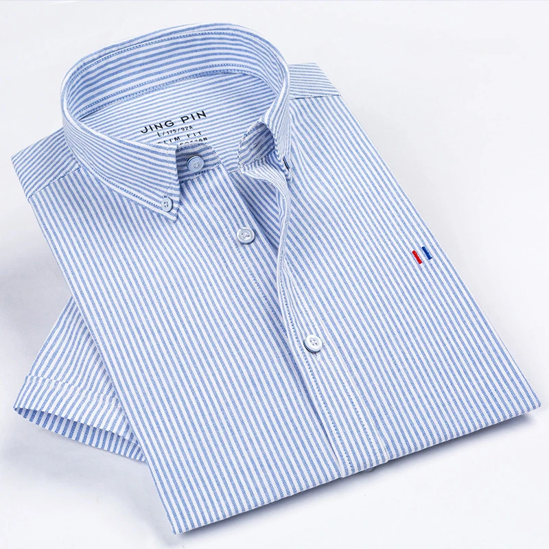 

no chest pocket Solid striped S to 5xl plus short sleeve soft pure cotton oxford comfortable summer leisure men casual shirts
