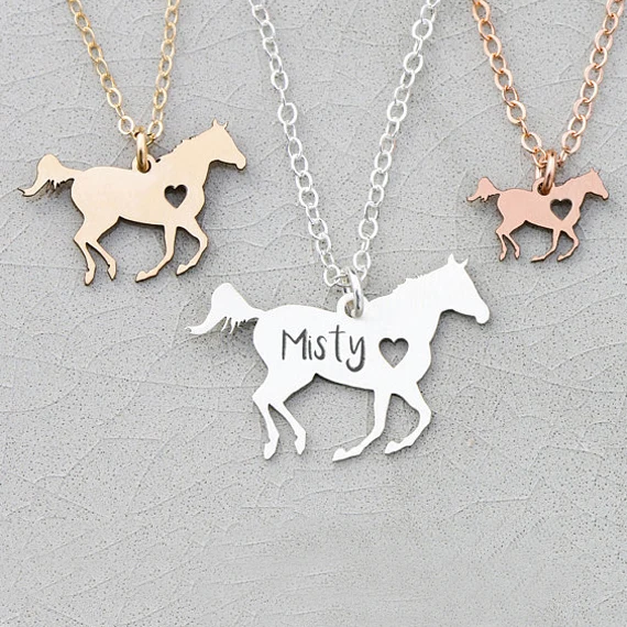 Horseback Riding Rodeo Jewelry Horse Lover Gift Initial Fast Shipping Chain Length Little Girls Gift Horse Necklace Personalized Birthstone