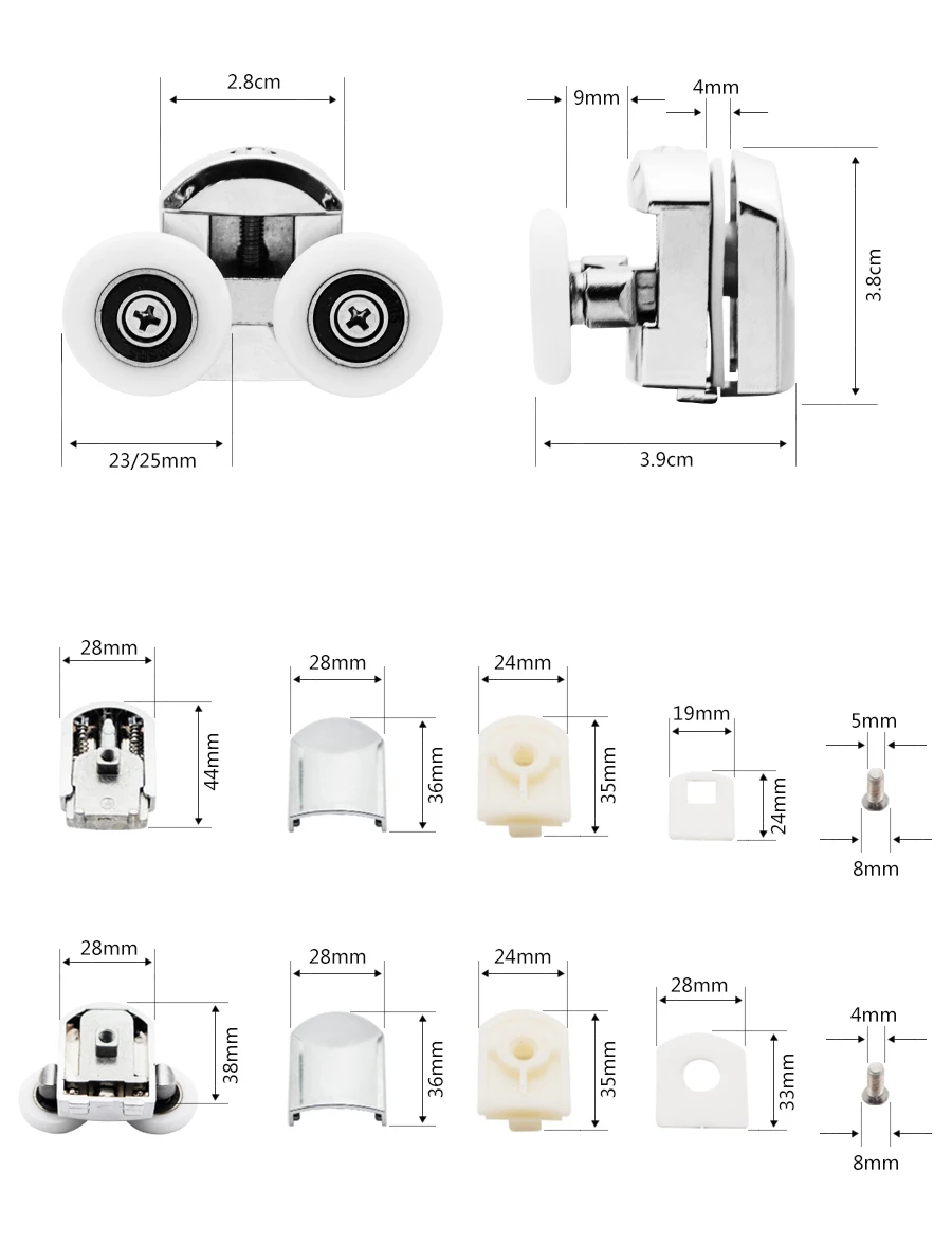 4 шт.-8 шт./компл. ролики для душевой двери Runner 23 мм/25 мм Двойные колеса из цинкового сплава Замена раздвижной душевой двери роликовый подшипник колеса