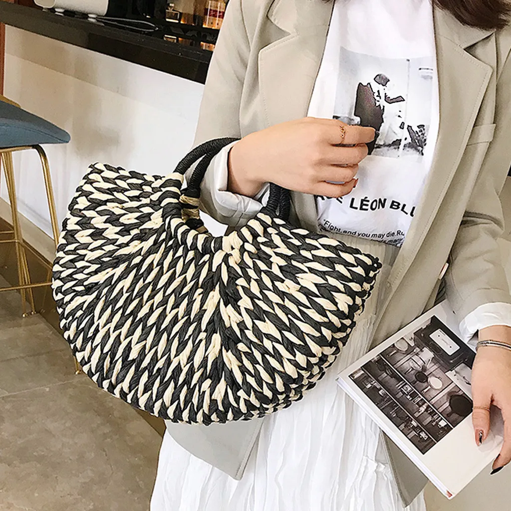 

Women Handbag Summer Beach Bag Rattan Woven Handmade rieten tas Straw Large Capacity Tote Women Shoulder Bag Bohemia rainbow sac